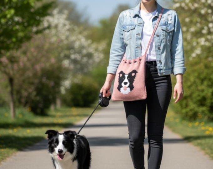 Border Collie Dog Bag Knitting Pattern: Knit Tote Handbag (PDF Download)