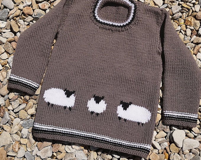 Knitting Pattern for Sweater with Sheep 2-7 years, Sheep Jumper Knitting Pattern for Boys and Girls in DK yarn,  Digital Download pattern