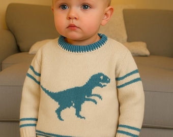 Knitting Pattern - Dinosaur Child's Sweater Velociraptor 2-7 years, Boys patterns, Double Knitting Design for round necked jumper, digital