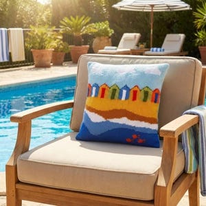 Beach Huts Cushion Knitting Pattern: Seaside Pillow (Digital Download)