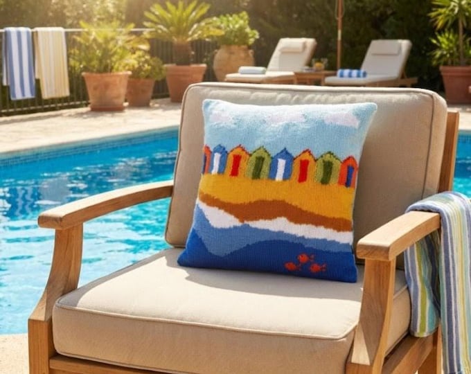Beach Huts Cushion Knitting Pattern: Seaside Pillow (Digital Download)