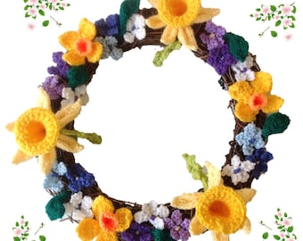 Knitting Pattern: Spring Flower Easter Wreath with Daffodils and Blossom (PDF Download)