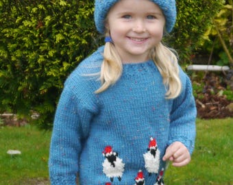Sheep Christmas Sweater & Hat Knitting Pattern: Aran/Worsted, Ages 2-10 (Digital Download)