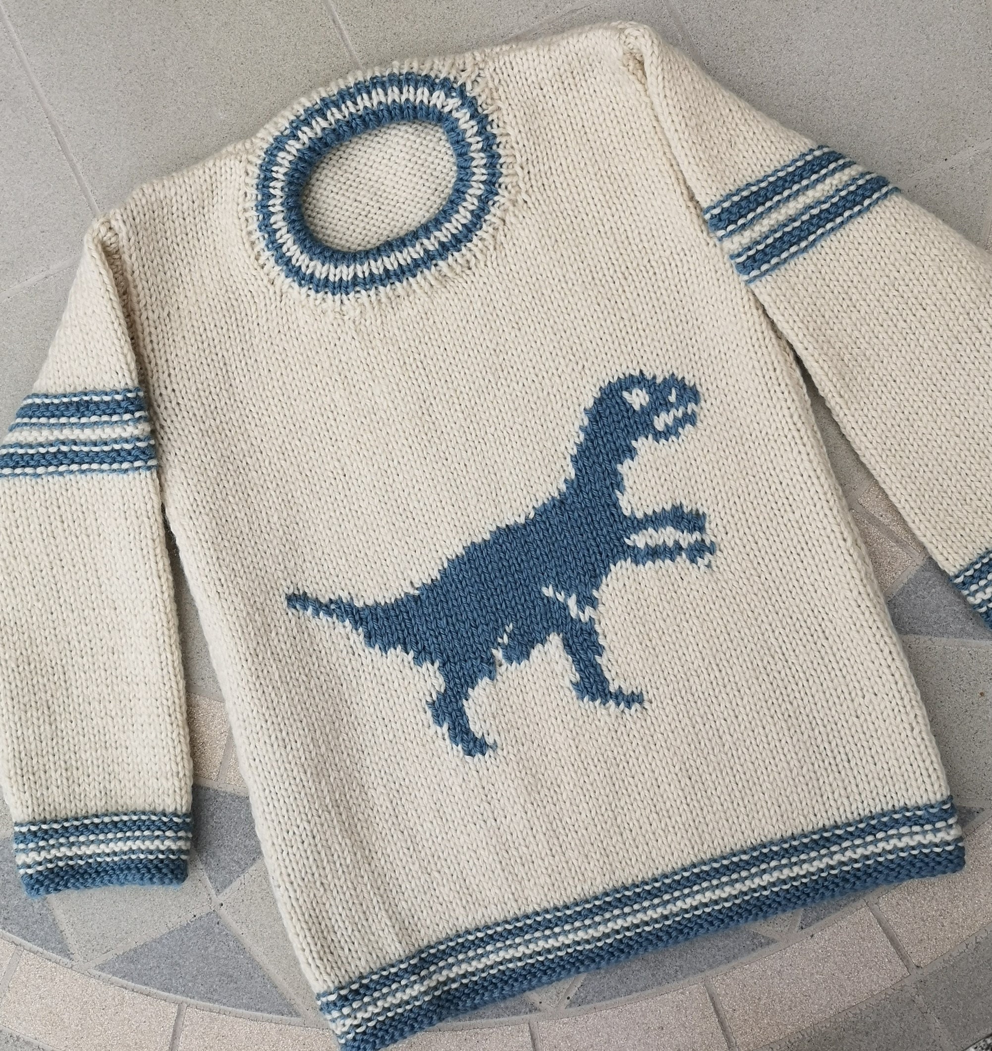 Knitting Pattern Dinosaur Child s Sweater Velociraptor 2 7 Years Boys Patterns Double knitting-pattern-dinosaur-child-s-sweater-velociraptor-2-7-years-boys-patterns-double