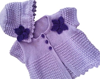 Girl's Knitting Pattern, Summer Sun Hat and Jacket 0-7 years , Knitted Cotton Hat and Cardigan, Lightweight Lacy Knitted Baby Outfit