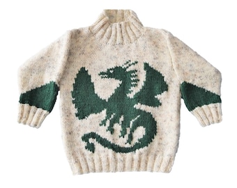 Knitting pattern for boys and girls dragon sweater 4-13 years, Dragon Aran jumper and hat, 10 ply Children's pattern, Digital download pdf