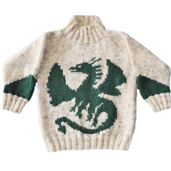 Knitting pattern for boys and girls dragon sweater 4-13 years, Dragon Aran jumper and hat, 10 ply Children's pattern, Digital download pdf