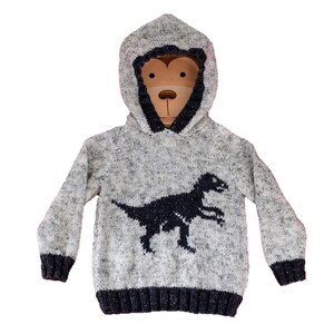 Knitting pattern for boys and girls dinosaur hoodie, Pdf digital download, Velociraptor Dinosaurs childrens Aran knitting pattern 2-12 years image 5