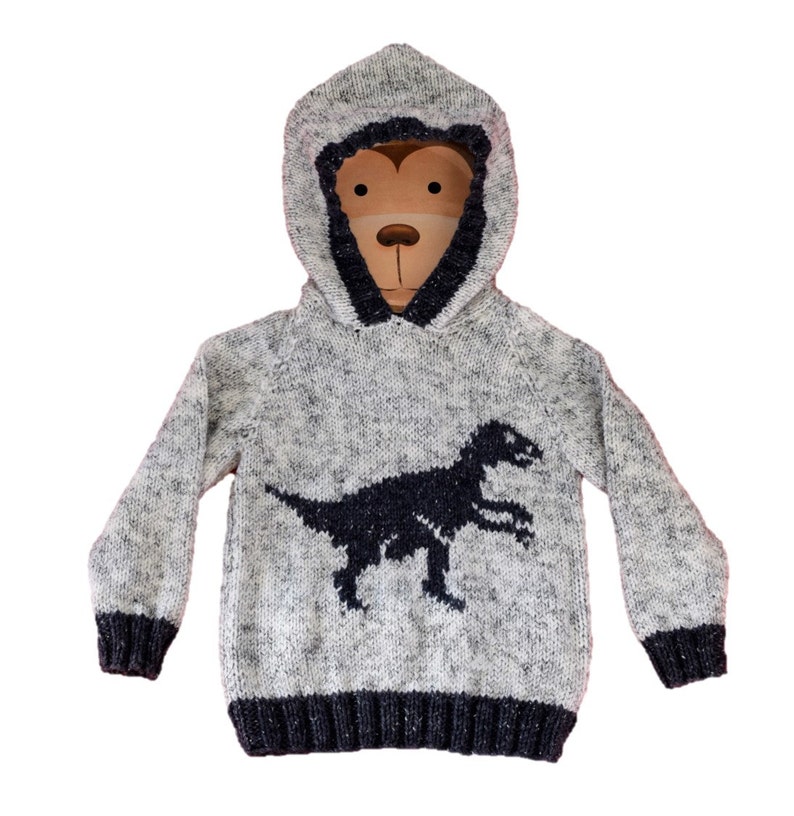 Knitting pattern for boys and girls dinosaur hoodie, Pdf digital download, Velociraptor Dinosaurs childrens Aran knitting pattern 2-12 years image 5