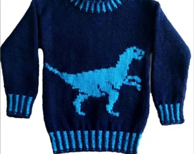 Velociraptor Dinosaur Sweater and Hat Knitting Pattern:  4-13 Years, Aran/Worsted yarn (Digital Download)