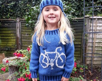 Children's knitting pattern with Bike,  Bike Sweater and Hat Knitting Pattern, Bicycle on Sweater and Hat, Girls and Boys knitting pattern