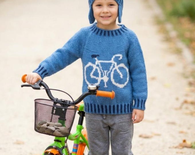 Bike Sweater & Hat Knitting Pattern: 4-13 years, Aran/Worsted yarn (Digital Download)