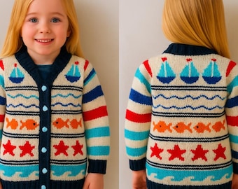 Seaside jacket child's knitting pattern.  Ages 1-7 years.  Double knitting (8 ply) yarn.