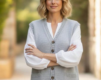 Ladies Buttoned Waistcoat Knitting Pattern, Aran Yarn (PDF Digital Download)
