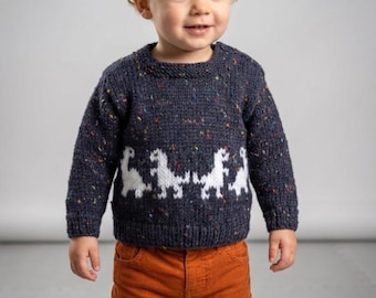 Small Dinosaurs Sweater & Hat Knitting Pattern: Aran/Worsted Jumper, 3-24 months (Digital Download)