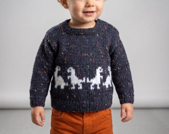 Small Dinosaurs Sweater & Hat Knitting Pattern: Aran/Worsted Jumper, 3-24 months (Digital Download)