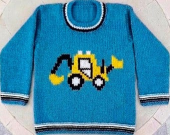 Sweater with a Construction Digger Knitting Pattern: DK Yarn, 2-7 years, (Digital Download)