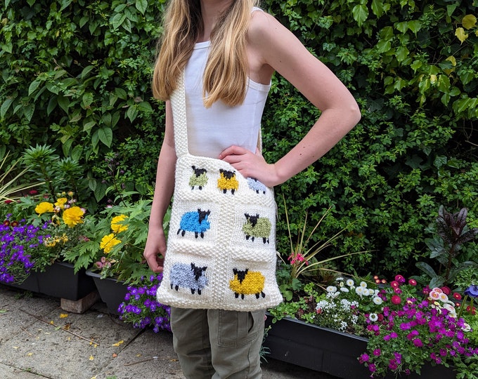 Sheep Bag Knitting Pattern, Knitting Bag Pattern,  Handmade Tote Bag, Sheep Shoulder Bag, Knitted Sheep Bag, Gift Present Bag, Pdf download