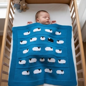 Sheep Blanket Knitting Pattern: Aran Worsted Baby Blanket (Digital Download pdf)