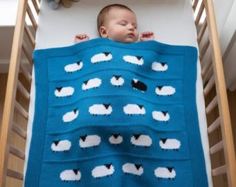 Sheep Blanket Knitting Pattern: Aran Worsted Baby Blanket (Digital Download pdf)