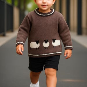 Knitting Pattern for Sweater with Sheep 2-7 years, Sheep Jumper Knitting Pattern for Boys and Girls in DK yarn,  Digital Download pattern