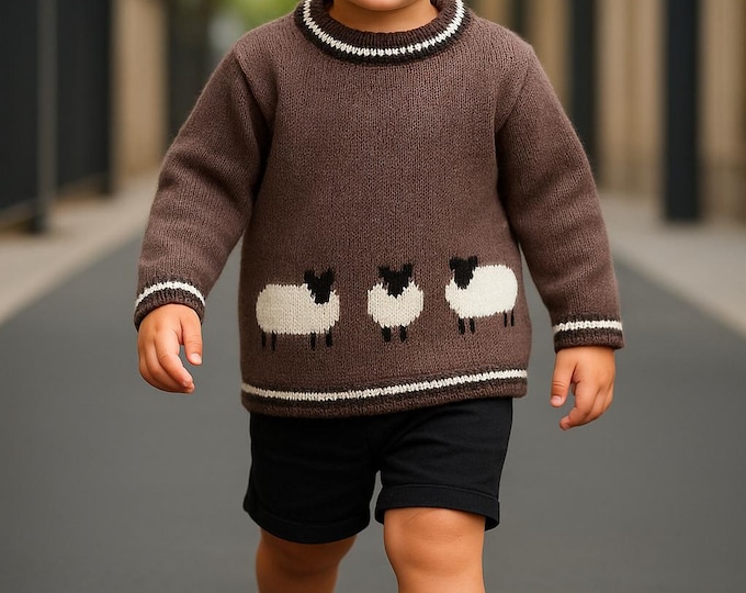 Knitting Pattern for Sweater with Sheep 2-7 years, Sheep Jumper Knitting Pattern for Boys and Girls in DK yarn,  Digital Download pattern
