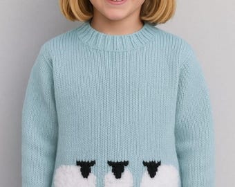 Knitting Pattern for Sheep Chunky Child's Sweater, Children's Sheep Digital Pattern for ages 4 to11 years with 12 ply yarn, Quick Bulky Knit