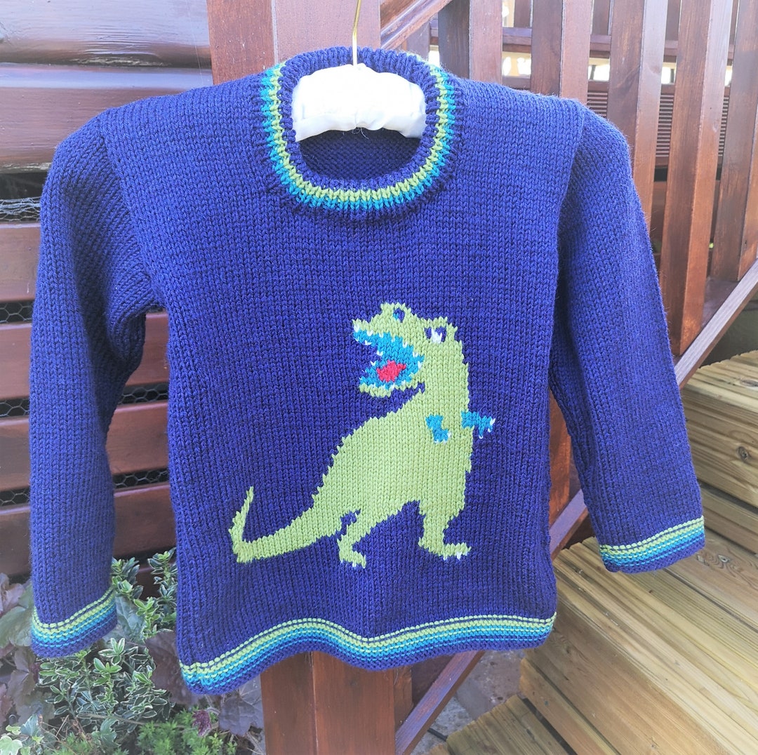 Knitting Pattern Dinosaur Child's Sweater T-rex 2-7 Yrs, Tyrannosaurus ...