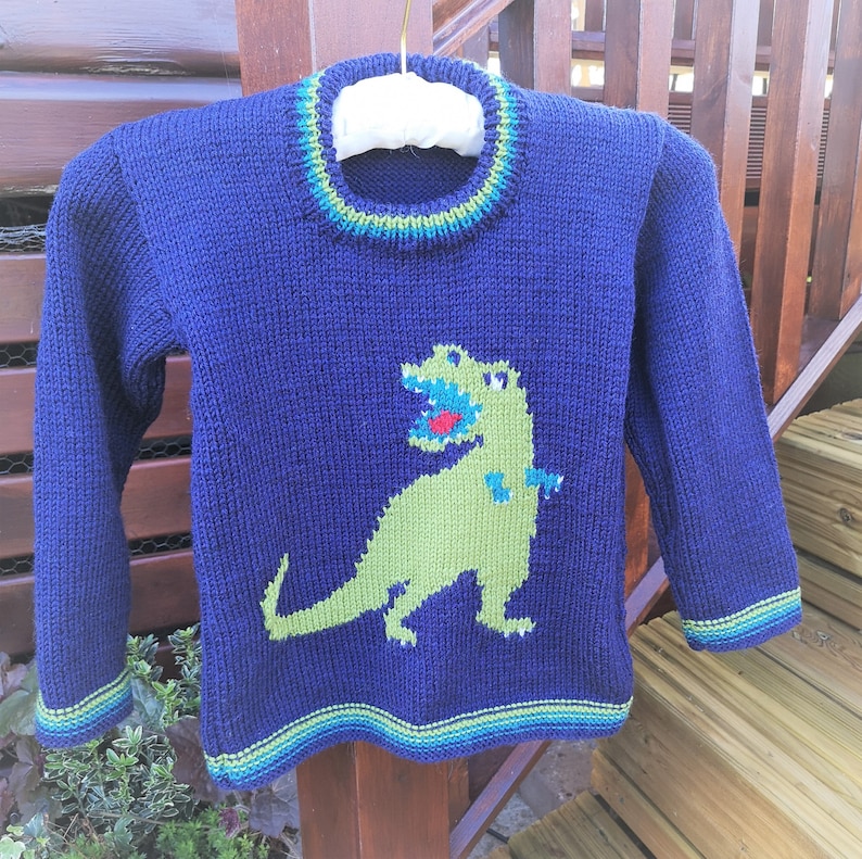 Knitting Pattern Dinosaur Child's Sweater T-rex 2-7 Yrs - Etsy