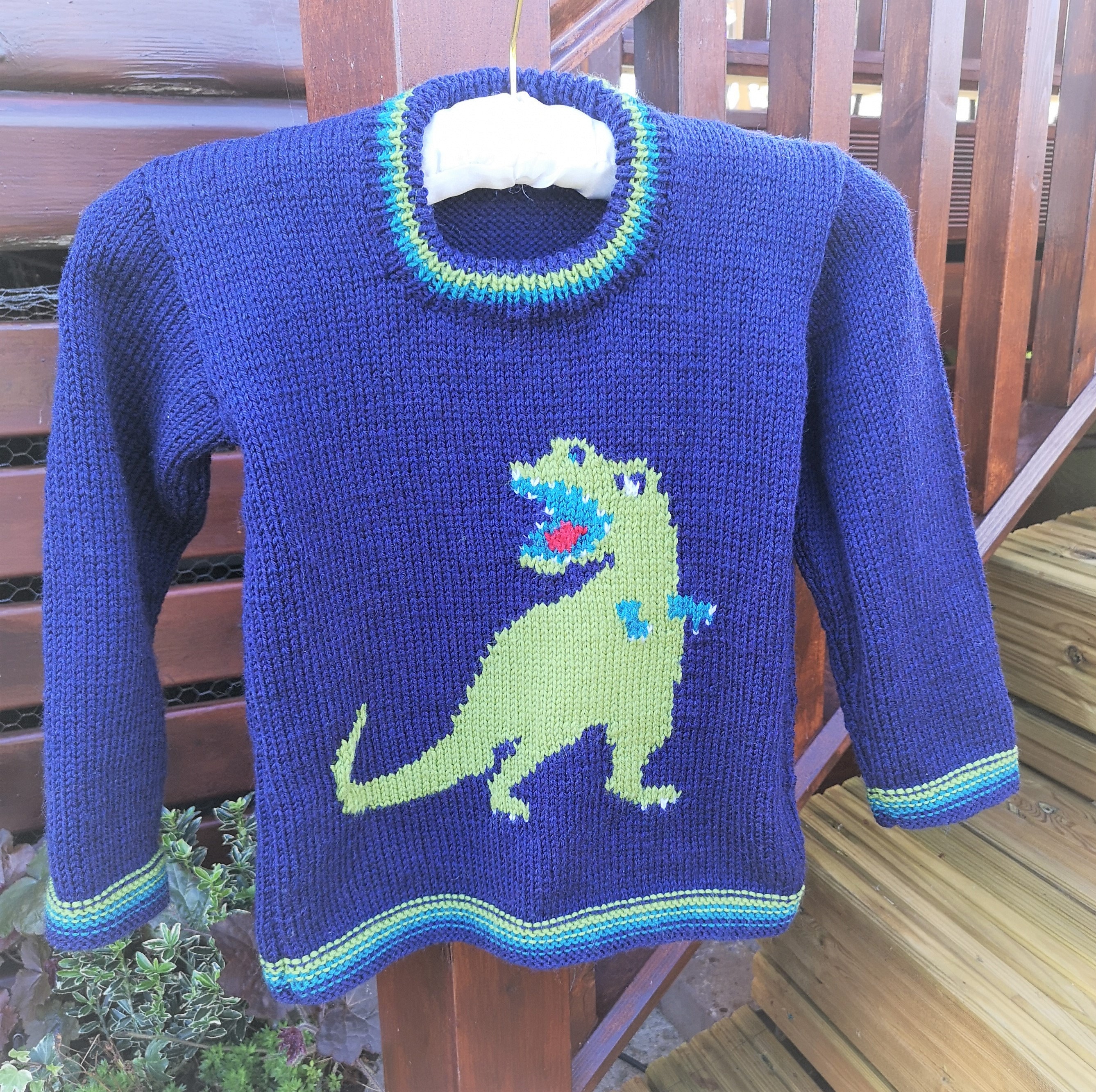 Knitting Pattern Dinosaur Child's Sweater TRex