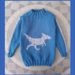 Knitting Pattern for Dinosaur Chunky Child&#39;s Sweater 4-11 years, Dinosaur Jumper Knitting Pattern, Dino Quick Knit Children Digital Download