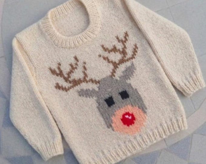 Knitting Pattern: Rudolph Sweater, DK Yarn, 2-7 Years (Digital Download)