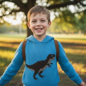 Dinosaur Hoodie Knitting Pattern: T-Rex Jumper, Child Sizes 2-12 years (PDF Pattern)