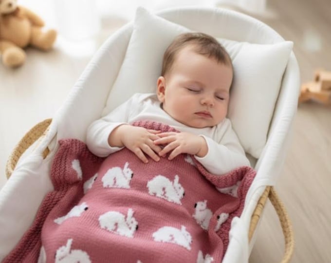 Rabbit Baby Blanket Knitting Pattern: Cosy Bunny Nursery Throw, Aran/Worsted (PDF Pattern)