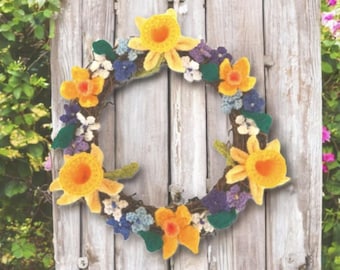 Knitting Pattern: Spring Flower Easter Wreath with Daffodils and Blossom (PDF Download)