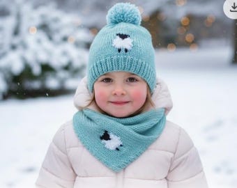 Chunky Knit Hat and Scarf Set Knitting Pattern: Sheep Design (Digital Download)