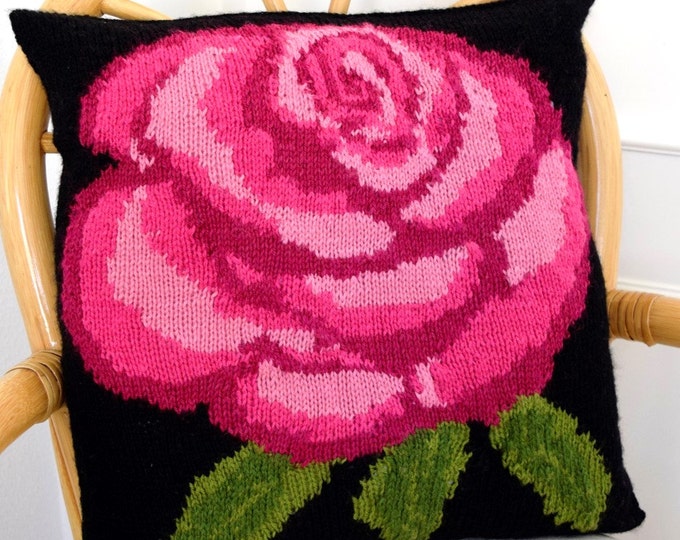 Rose Cushion Knitting Pattern, Pillow Knitting Pattern with Rose, Rose Pillow Knitting Pattern, pdf download for Rose Pattern