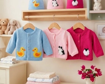 Baby Knitting Pattern Bundle: Duck, Cat, Sheep Cardigan & Hat (0-18 Months)