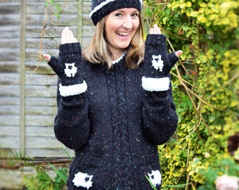 Ladies Sheep Sweater Knitting Pattern: Aran/Worsted Hat & Gloves (Digital Download)