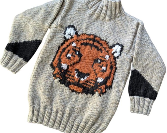 Tiger Sweater and Hat Knitting Pattern:  4-13 Years, Aran/Worsted yarn (Digital Download)