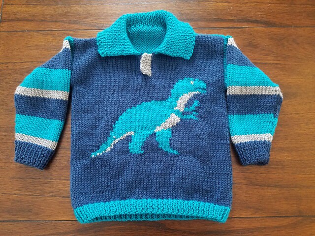 Knitting Pattern for Dinosaur Child's Sweater and Hat - Tyrannosaurus 2 ...