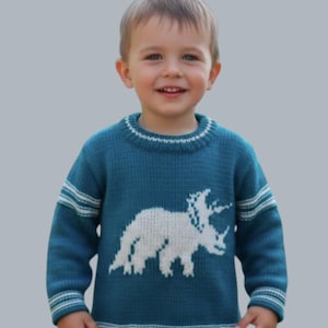 Triceratops Dinosaur Sweater Knitting Pattern: Child Sizes 2-7 Years, DK yarn (Digital Download
