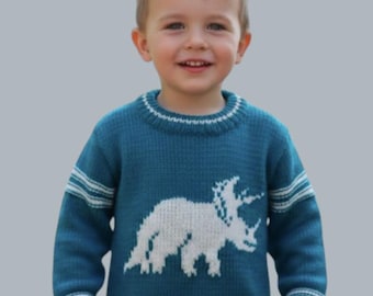 Triceratops Dinosaur Sweater Knitting Pattern: Child Sizes 2-7 Years, DK yarn (Digital Download