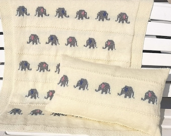 Elephant Blanket and Pillow Knitting Pattern: Nursery Throw Cushion (Digital Download)
