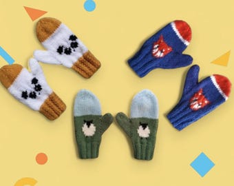 Animal Mittens Knitting Pattern: Panda, Sheep, Fox charts for ages 4-13 years (Digital Download)