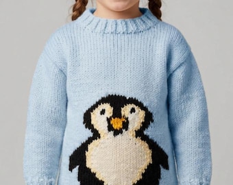 Penguin Sweater & Hat Knitting Pattern: Child Sizes 2-10, Aran/Worsted yarn (PDF Download)