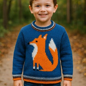 Fox Sweater Knitting Pattern: Intarsia Jumper, DK yarn, Ages 2-7 (Digital Download)