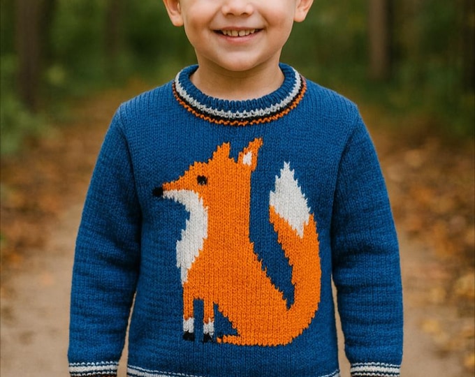 Fox Sweater Knitting Pattern: Intarsia Jumper, DK yarn, Ages 2-7 (Digital Download)