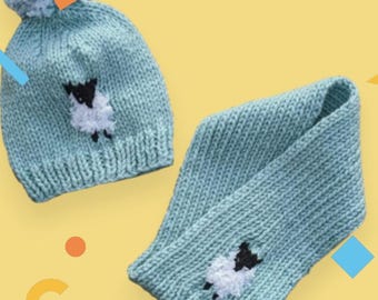 Chunky Knit Hat and Scarf Set Knitting Pattern: Sheep Design (Digital Download)