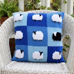 Sheep Cushion Knitting Pattern: Patchwork Pillow Design (Digital download pdf)